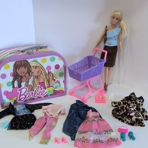 Barbie Doll with Barbie Case, Purple Cart and Fashion Outfits